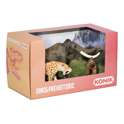 Набор фигруок Konik Доисторические животные: мамонт, мамонтёнок, смилодон